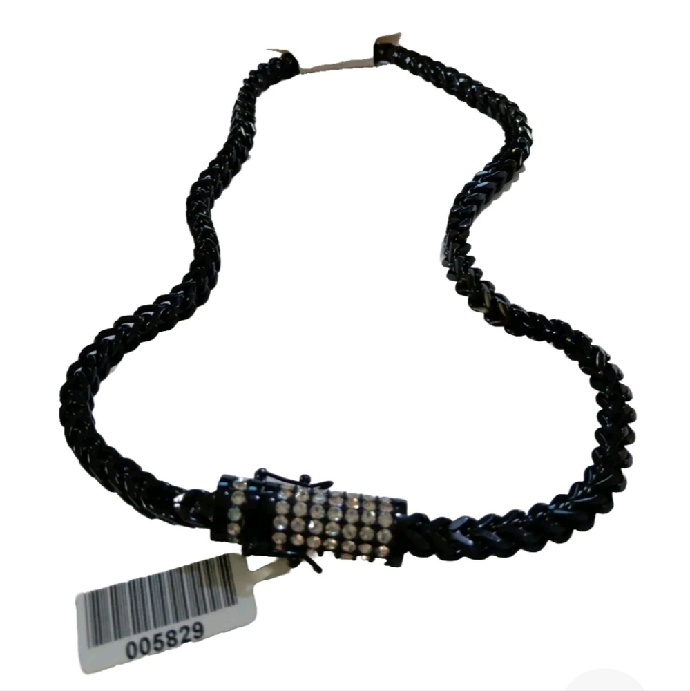 Men's Black Cubic Zirconia Stainless Steel Necklace 8mm 18inch